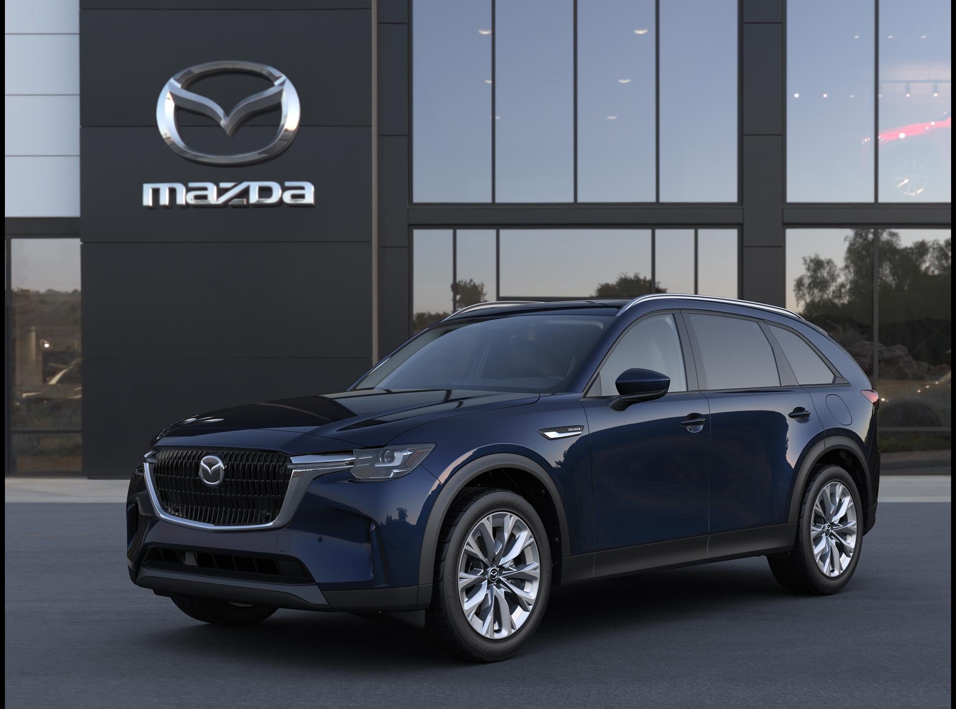 2026 Mazda Mazda CX-90 3.3 Turbo Preferred AWD in Deep Crystal Blue Mica — front three-quarter view